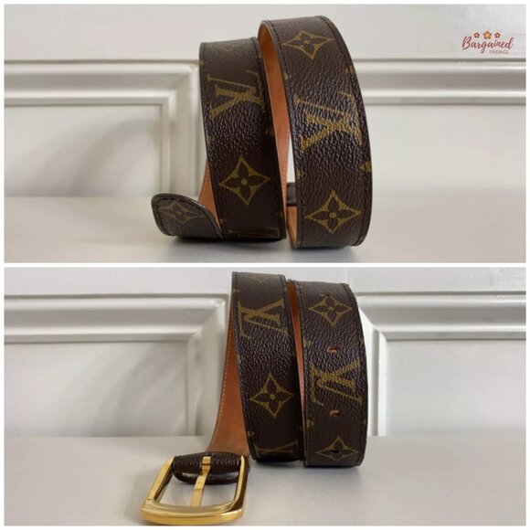 Authentic Louis Vuitton Monogram Canvas Leather Ellipse Gold Buckle Belt 85/34 - Picture 8 of 12